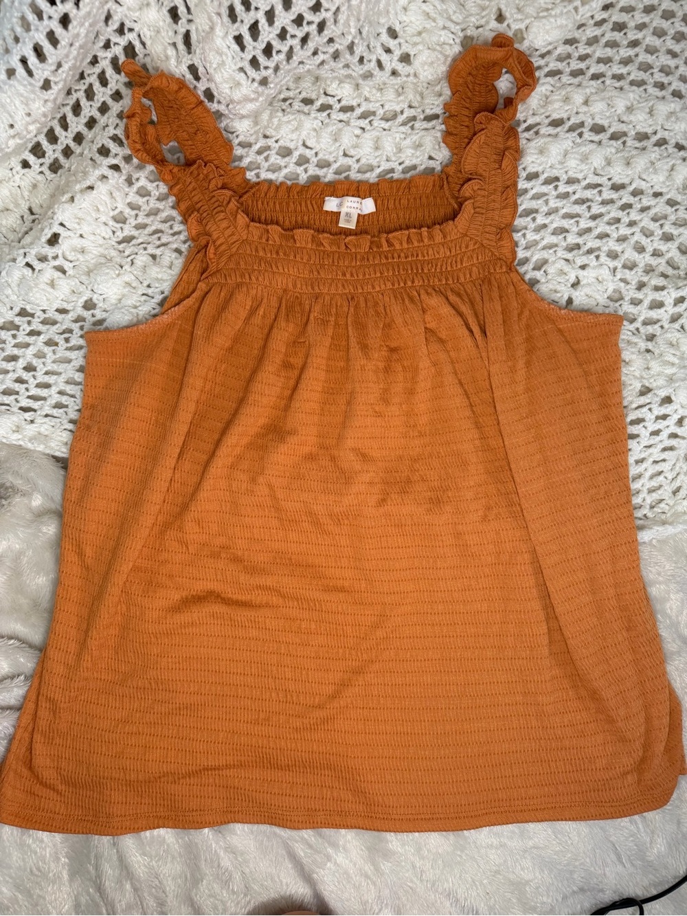 LC Lauren Conrad Smocked Ruffle Strap Tank Top - Rust